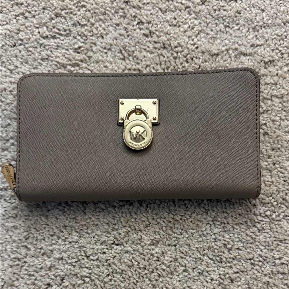 Michael Kors Taupe Wallet with Gold Accents